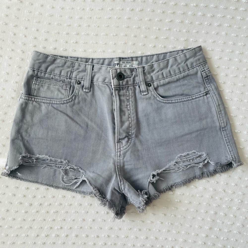 Free People Light Gray Denim Shorts